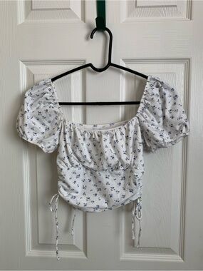 Hollister White Crop Top with Blue Floral Print